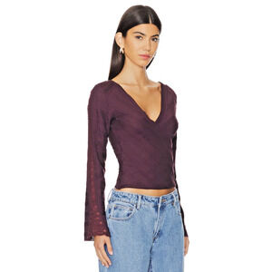 Free People Women Rocky Long Sleeve Wrap Top Boho Lace Y2K L Large Purple Wine